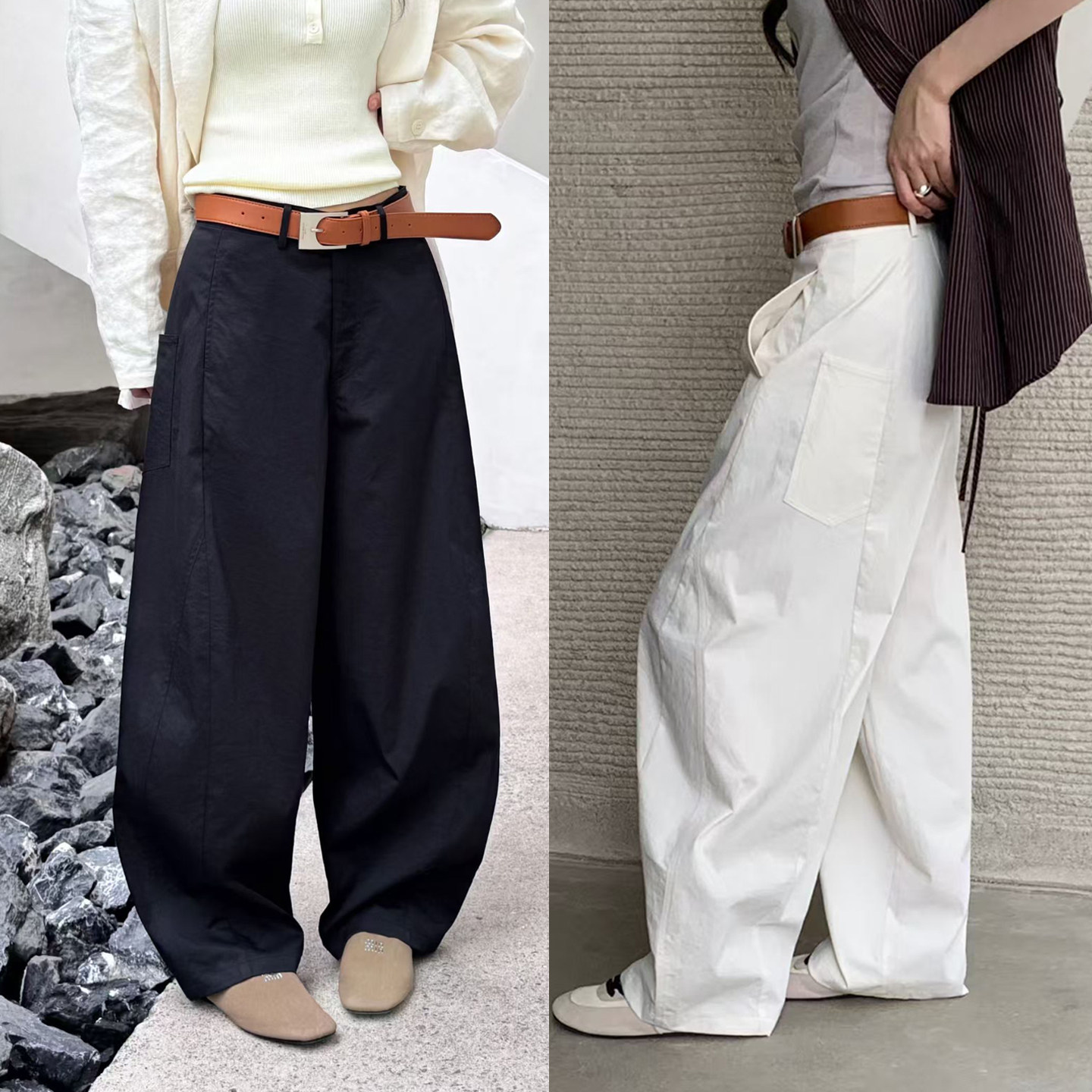 桐桐佳春季新款女士弯刀裤长裤宽松休闲高腰窄版阔腿裤简谜S26018