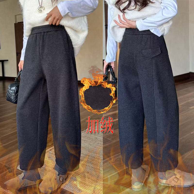 冬季深灰色加绒小直筒休闲女裤