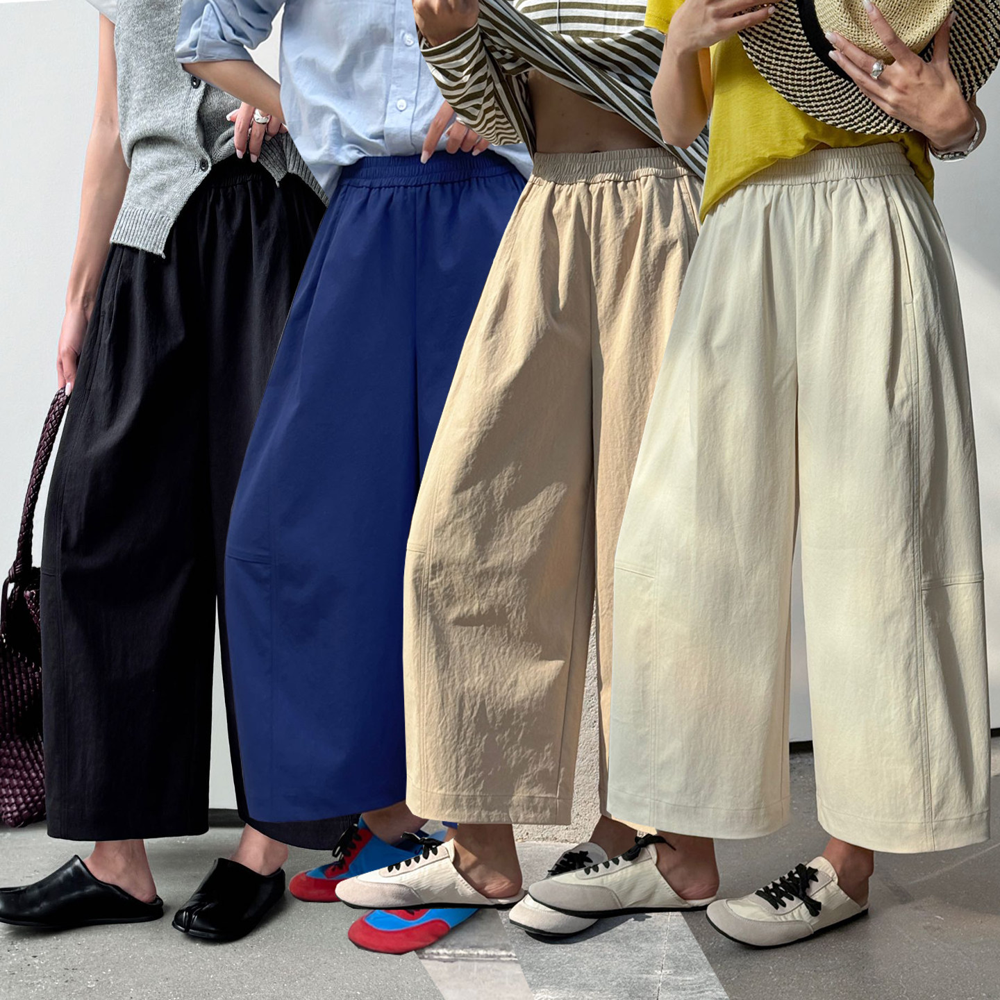 桐桐佳春款高弹九分气球裤女高腰牛津布休闲奶奶裤阔腿裤NV99003