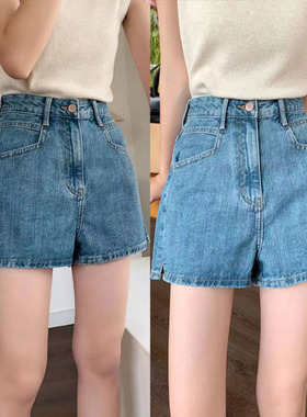卡布Kabodo夏季牛仔A字短裤女蓝色高腰显瘦裤头热裤3分裤新81013
