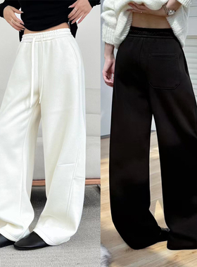 桐桐佳~冬季加绒热熔岩窄版阔腿裤显瘦保暖微弯刀裤长筒裤nv88119