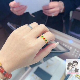 港澳代购六福珠宝999足金戒指 古法黄金镶嵌戒指 礼物推荐