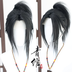 青绾 永劫无间宁红夜仿手勾 黑色汉服侠女COS假发套