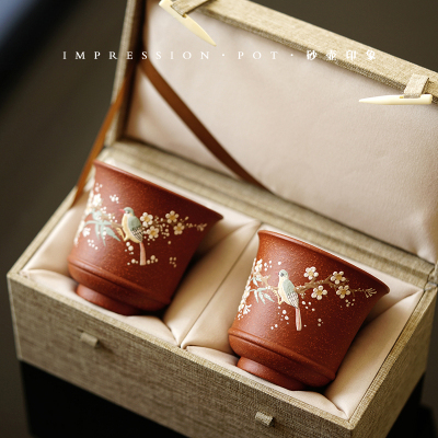 新婚礼物 宜兴紫砂 喜上眉梢对杯礼盒 降坡泥 60cc/160cc砂壶印象