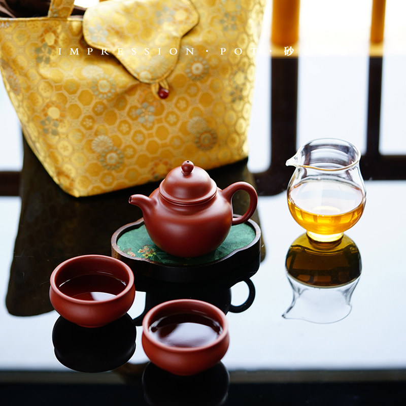 砂壶印象 随身便携装 掇球一壶两杯一公道一壶承 朱泥 110cc
