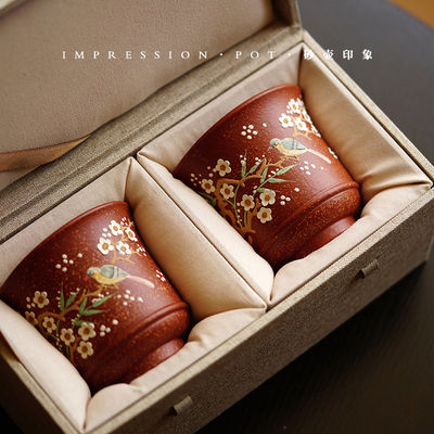 新婚礼物 宜兴紫砂 喜上眉梢对杯礼盒 降坡泥 60cc/160cc砂壶印象