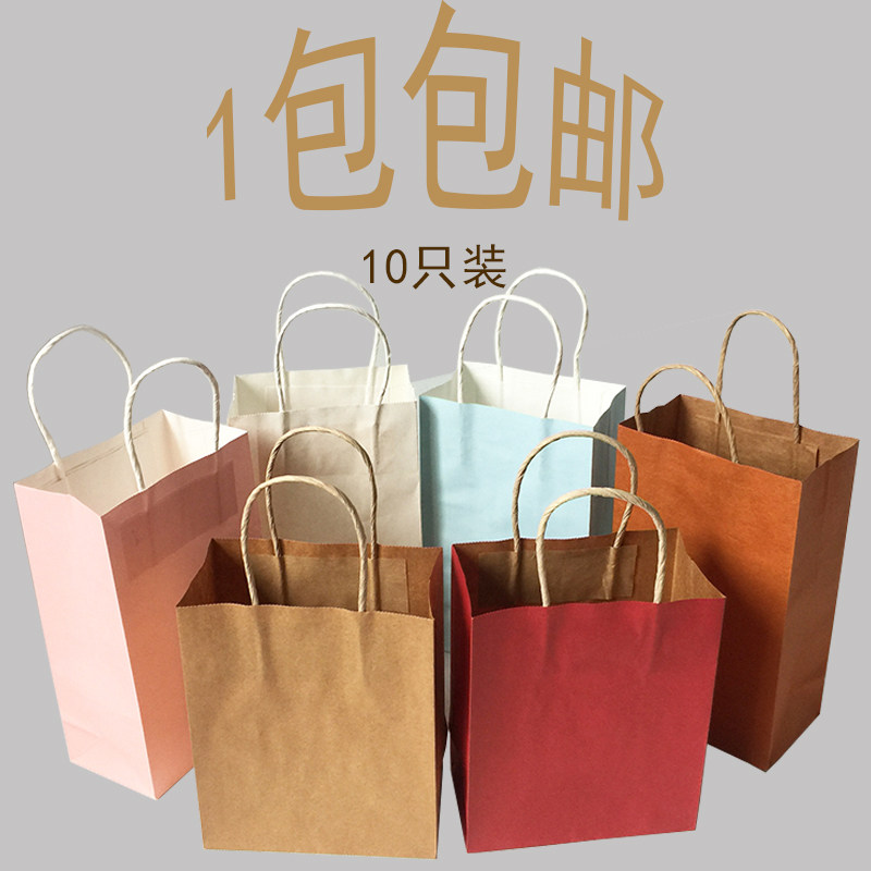 进口牛皮纸袋子手提袋服装定制印刷单色现货包邮特价10只小中大z
