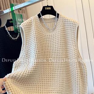 特大码2-300斤复古法式钩花针织衫毛衣马甲背心宽松上衣女胖m秋冬