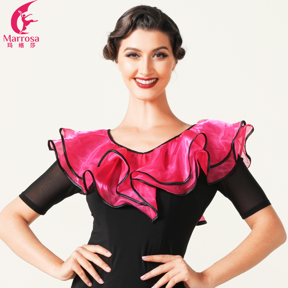 玫瑰舞99女黑色桃红v领探戈套装