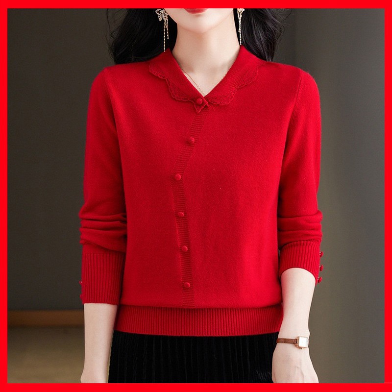 2025蛇年本命年衣服妈妈装中年秋冬打底衫红色女装中式上洋气毛衣