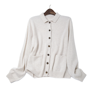 羊绒开衫 100%CASHMERE木质扣双兜翻领设计修身 新品 LEMAER乐玛尔