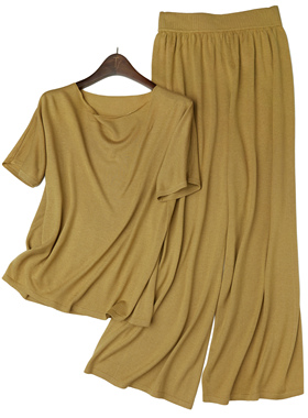 LEMAER乐玛尔 法单CASHMERE&SILK丝羊绒姜黄色荡领设计平纹套装