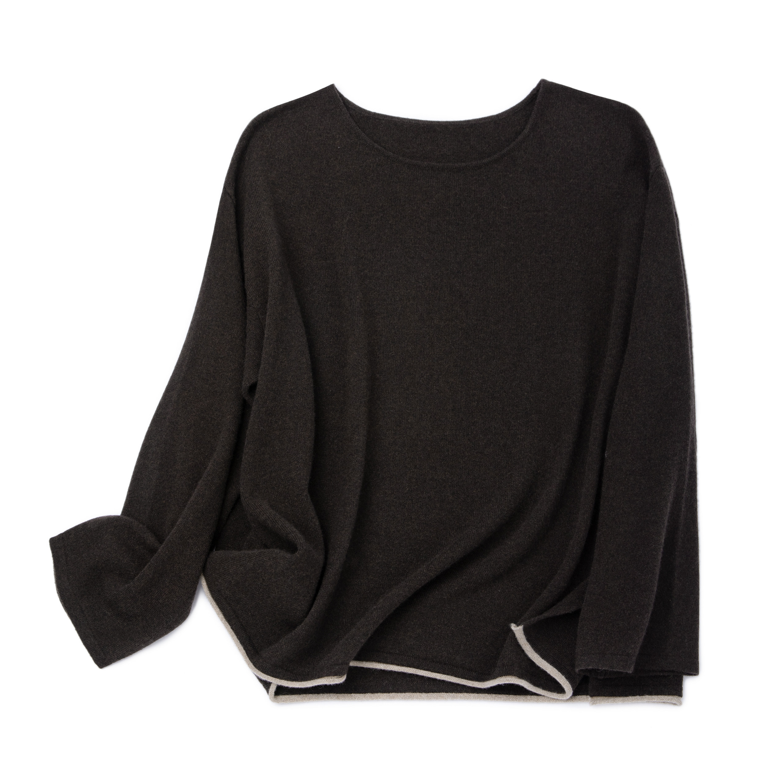 LEMAER乐玛尔  【织光签语】经典简约圆领下摆撞色卷边羊绒套衫,女装/女士精品,毛衣,淘宝优惠券,粉丝福利购,淘宝优惠卷