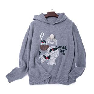 重工手工刺绣连帽保暖加厚羊绒衫 LEMAER乐玛尔 法单100CASHMERE