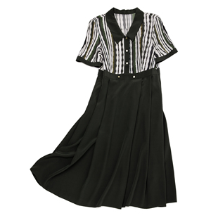 连衣裙 LEMAER乐玛尔 重磅真丝 墨绿POLO领型拼接短袖 真丝衬衫