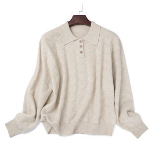 LEMAER乐玛尔 法单100%CASHMERE提花爱心POLO领保暖减龄羊绒衫