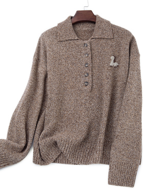 LEMAER乐玛尔 法单100%WOOL花纱立体钩花小马保暖加厚翻领羊毛衫