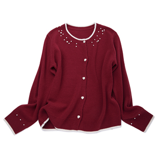 100%CASHMERE重工钉珠针织冬红色羊绒衫 LEMAER乐玛尔 新年红