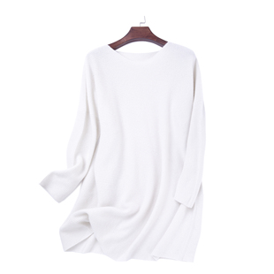 羊绒衫 LEMAER乐玛尔 法单100%CASHMERE纯色平针一字领落肩中长款