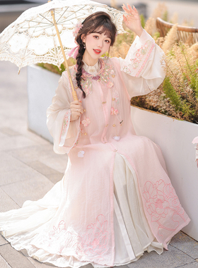 凤台曲原创汉服明制 荷上月 圆领改良长比甲对襟立领长衫云肩刺绣