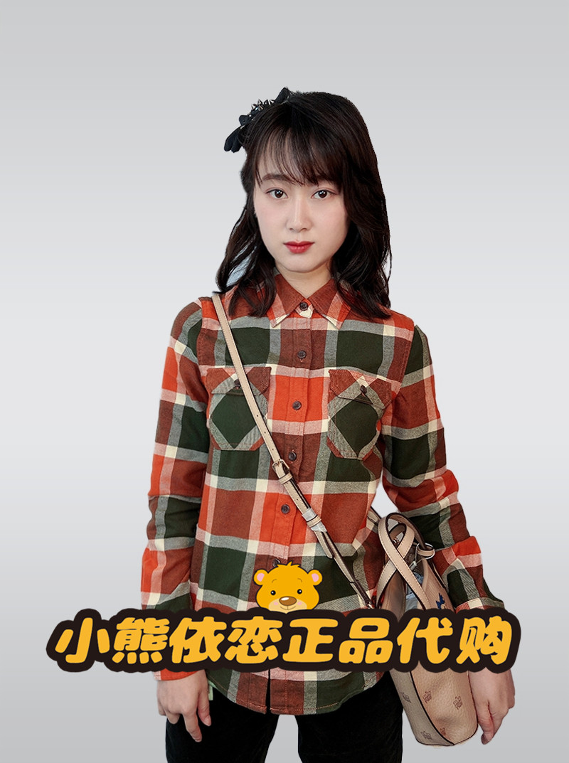 RTW21秋季女装绒格长袖口袋全棉复古衬衫时尚气质衬衣RTWC24927