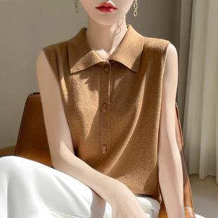 精仿羊毛背心内搭气质打底衫 春夏季 开衫 新款 女纯色上衣 POLO领无袖
