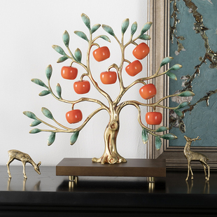 新中式 客厅玄关酒柜乔迁送礼装 苹苹安安 全铜苹果树摆件 饰品