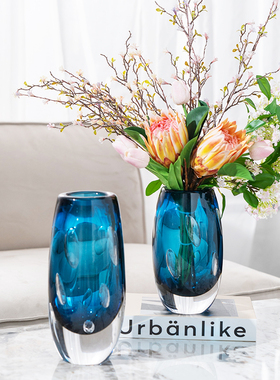 米乐蓝色艺术气泡琉璃花瓶高级感花瓶摆件客厅插花餐桌茶几装饰