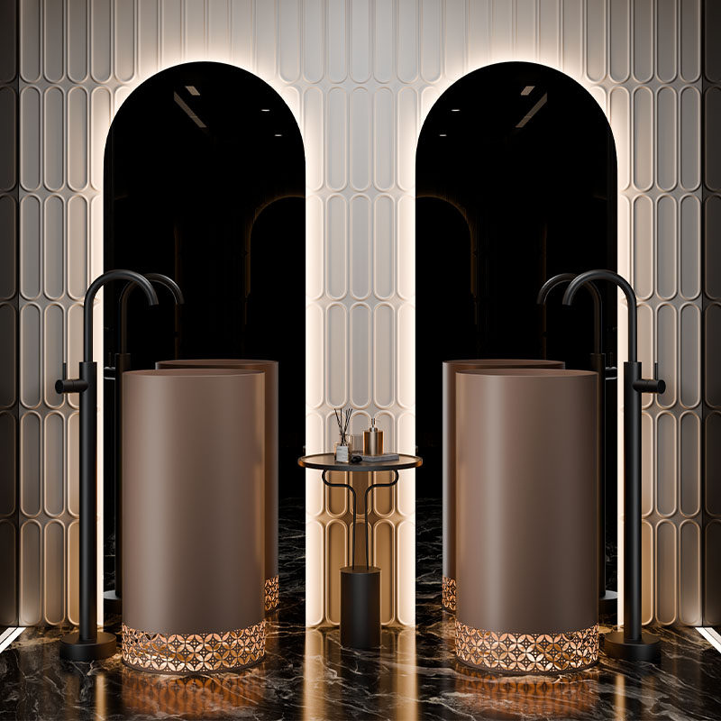 创意镂空带灯艺术盆不锈钢立柱盆酒吧一体落地式洗手盆酒店洗脸盆