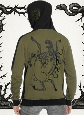 原 暗黑朋克摇滚重金属He1lung周边中古民谣拉链刺绣连帽卫衣外套