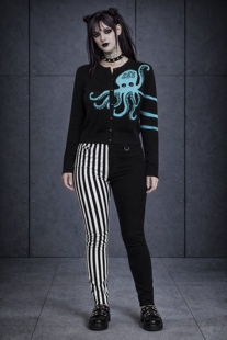 亚文化街头EMO朋克黑白条纹鸳鸯铅笔裤 原 B@nned家暗黑哥特个性