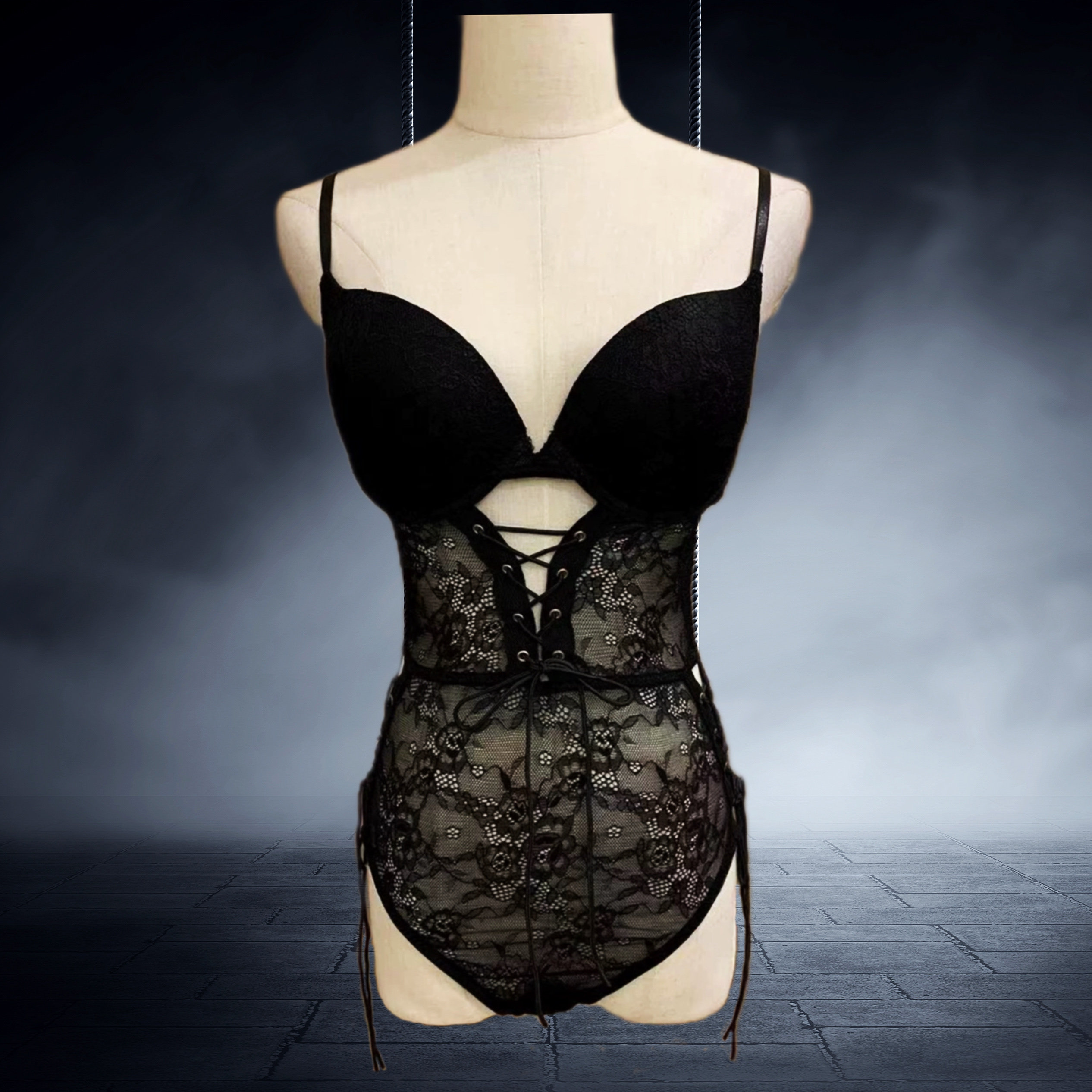 原的暗黑哥特维多利亚复古宫廷蕾丝绑带抽绳丁字性感连体内衣