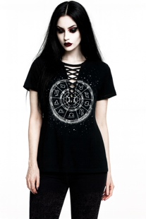 原的柔软哥特摇滚朋克魔法十二星座绑带深v辣妹亚文化短袖T恤