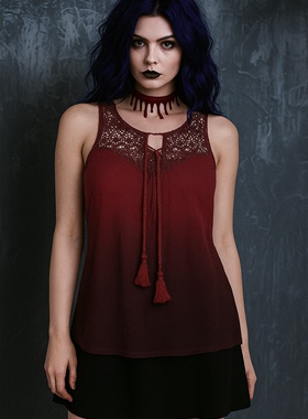 德单E*MP摇滚朋克沙滩编织渐变复古水洗凉爽暗黑暗红色蓝绿色背心