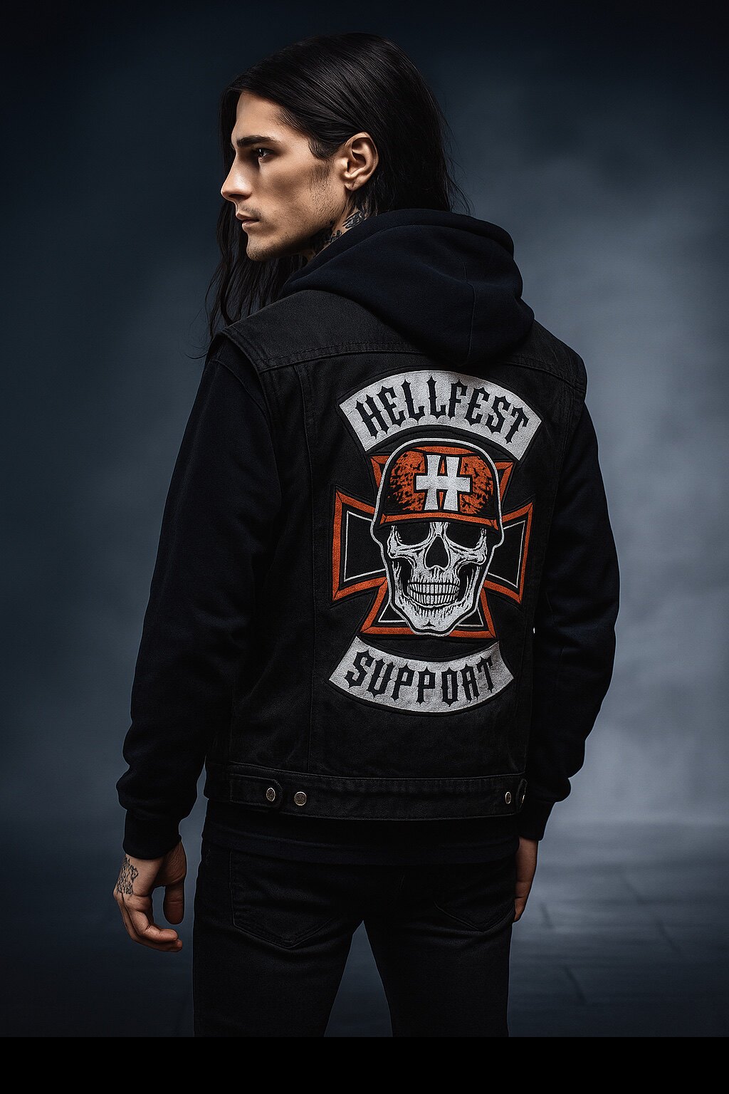 *品 Hellfest地狱音乐节23年限量周边重工刺绣铁十字架骷髅马甲