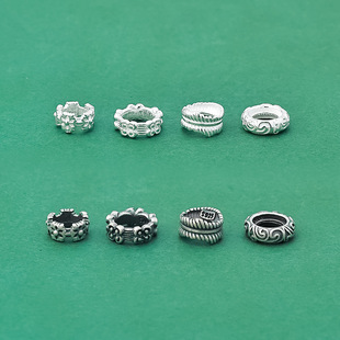 s925纯银复古新中式花朵不规则6mm7mm隔珠跑环diy手绳手链配件