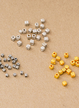 s925纯银几何方形碎银子正方体散珠1.5mm2mm隔珠diy碎银手链配件