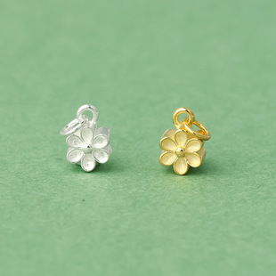 S925纯银双面小花挂件花朵小吊坠DIY串珠珍珠手链项链坠子桃花