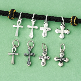 925纯银十字架造型吊坠复古泰银手工银挂件潮男女朋克diy银饰配件