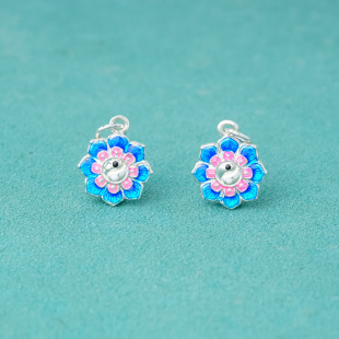 新款足银999烧蓝实心国风太极莲花吊坠diy文玩手串项链银饰配件