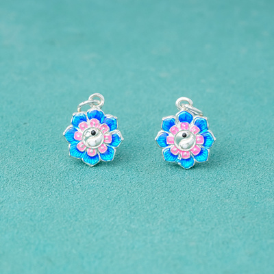 新款足银999烧蓝实心国风太极莲