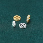 新款 s925纯银镶钻铜钱隔片镶嵌锆石镂空小隔片4mm5mm银隔珠配件