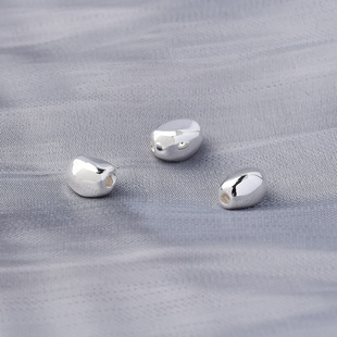 实心s925银素银散珠银豆豆配件diy手链韩版时尚光面横穿银珠配饰