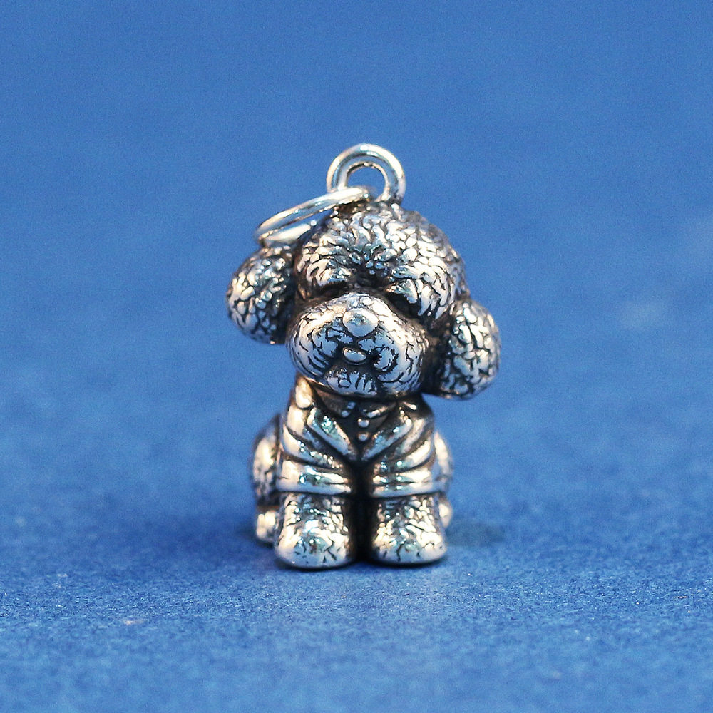 s990足银精工立体可爱泰迪小狗吊坠宠物挂件项链女编绳银饰配件