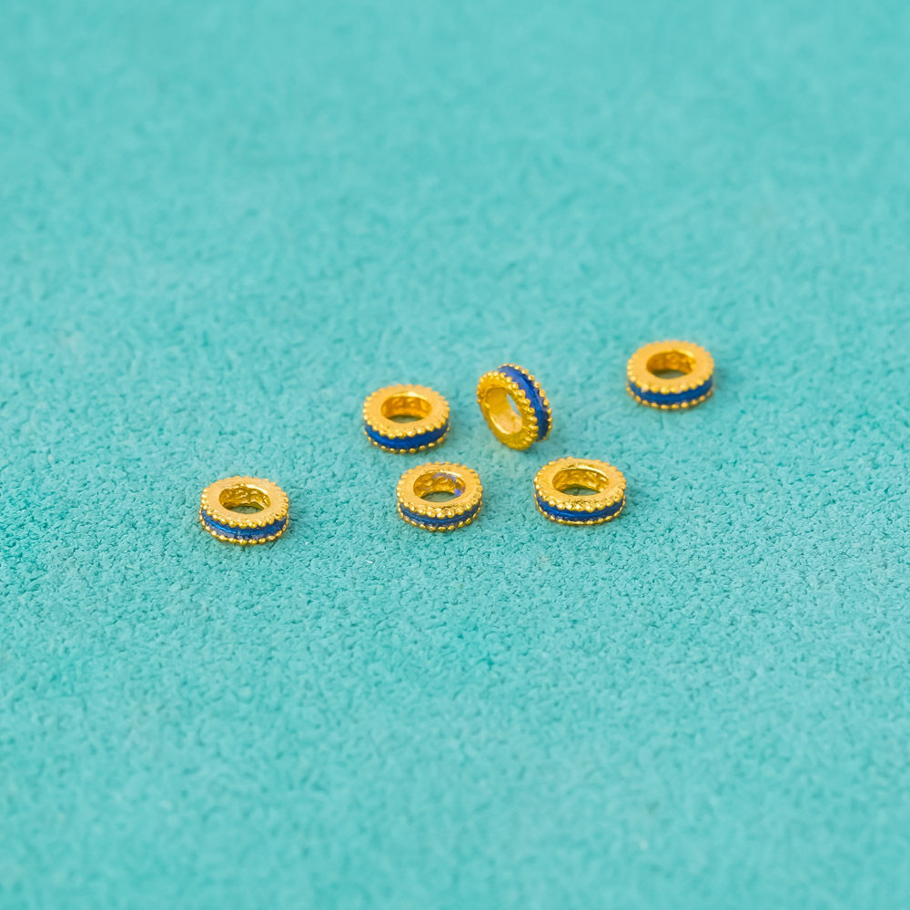 s925纯银古法黄金色迷你蓝色3mm隔片盘缠手串配件diy手绳银饰材料图片