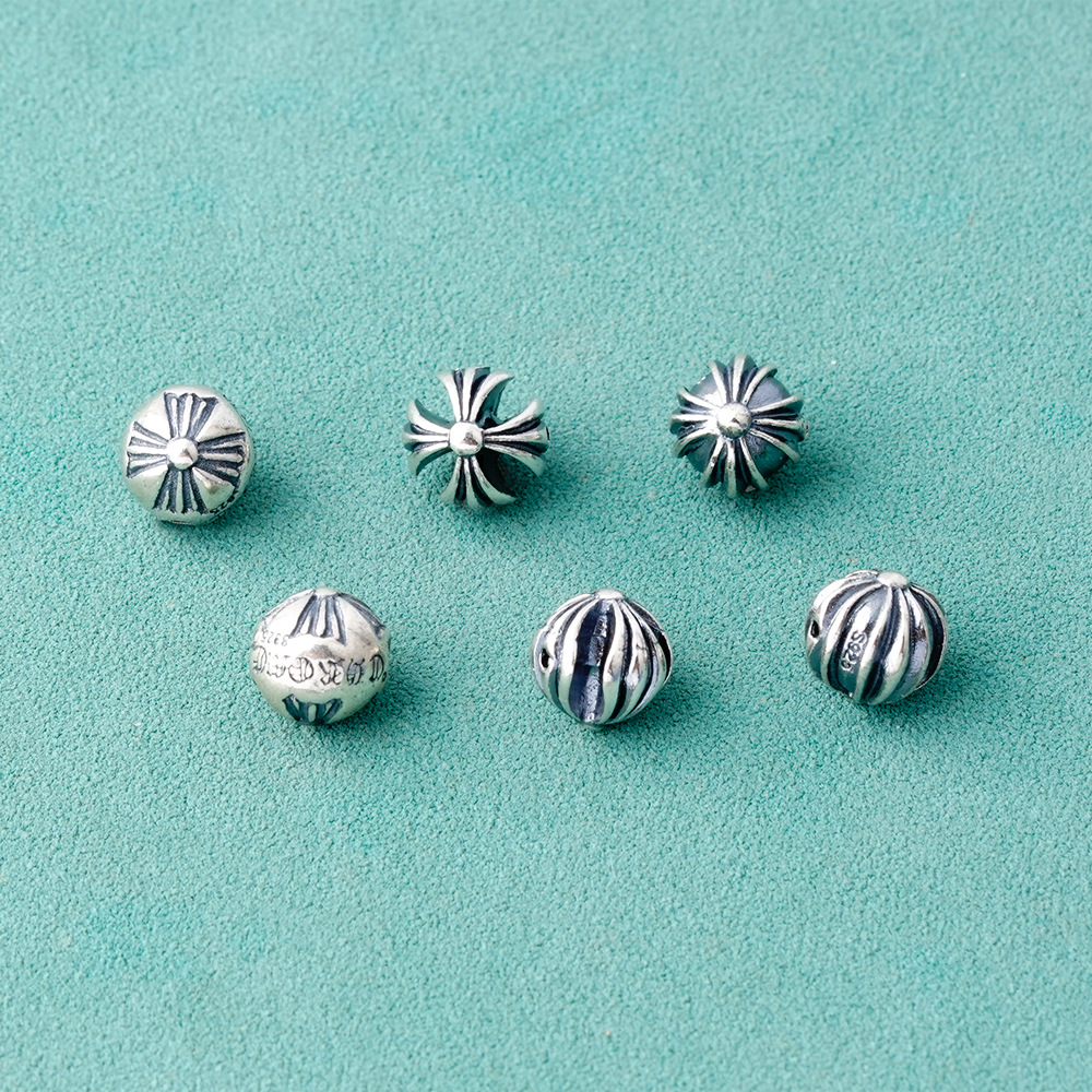 s925纯银复古十字架珠子配件个性创意diy散珠隔珠搭配手链配饰9mm