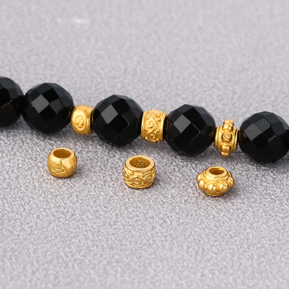 s925纯银古法黄金色4mm5mm隔珠飞碟珠古法金珠垫片diy文玩手链
