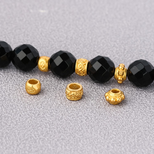 s925纯银古法黄金色4mm5mm隔珠飞碟珠古法金珠垫片diy文玩手链