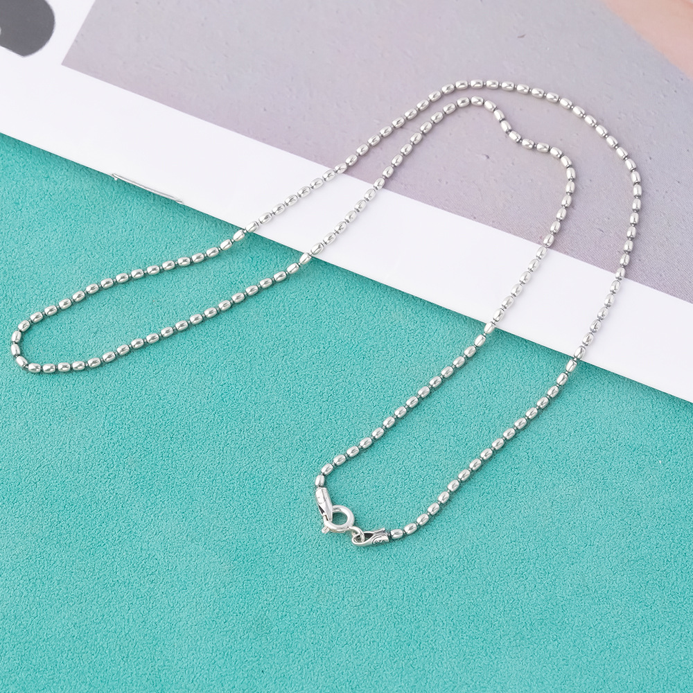 1.5mm米珠链s925纯银做旧复古新中式锁骨链夏天项链diy银饰18寸