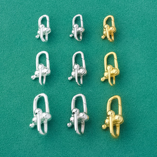 S925纯银镀金马蹄扣珍珠项链尾扣连接扣DIY手工串珠手链扣配件